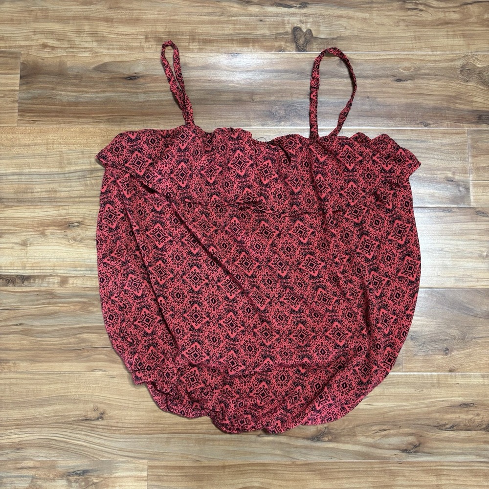 Torrid Women's Floral Sleeveless‎ Ruffle Top Plus Size 2X Coral Black Adjustable